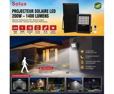 كشاف LED شمسي 200 واط 1400 لومن مع مستشعر حركة PIR وIP65
