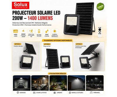 كشاف LED شمسي 200 واط 1400 لومن مع مستشعر حركة PIR وIP65