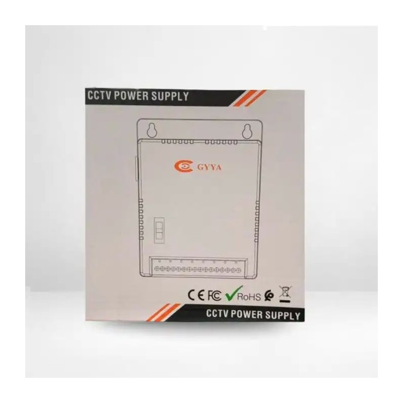 GYYA 8 Camera CCTV Power Supply – 12V to 15V Adjustable – Secure Box – Centralized Distribution
