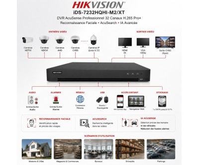 Hikvision iDS-7232HQHI-M2/XT DVR AcuSense 32 Canaux H.265 Pro+