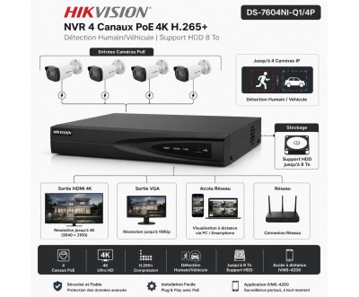 Hikvision DS-7604NI-Q1/4P - NVR 4 Canaux PoE 4K H.265+ 8MP