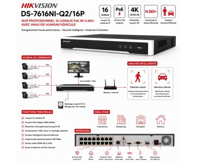 NVR Hikvision DS-7616NI-Q2/16P 16 Canaux PoE 4K H.265+