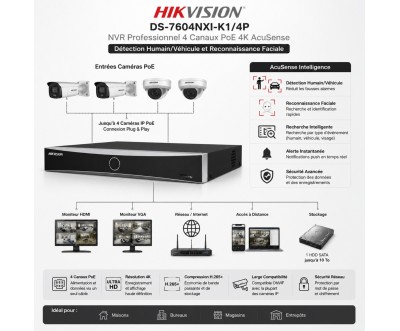 هيكفيجن DS-7604NXI-K1/4P جهاز NVR ‏4K ‏PoE ‏4 قنوات