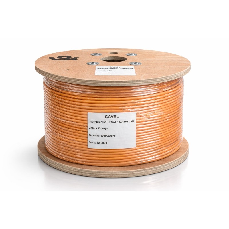 CAVEL CAT7 SFTP 23AWG Network Cable – 500m Spool LSZH Orange – High Performance Copper