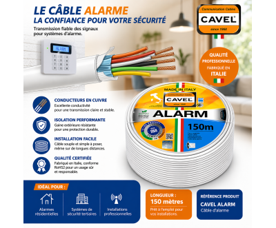 Câble alarme CAVEL 6x0.22 + 2x0.50 LSZH 150m
