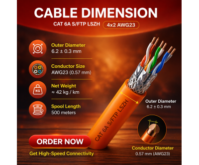 Câble LAN Cat6A S/FTP LSZH 500m Haute Performance
