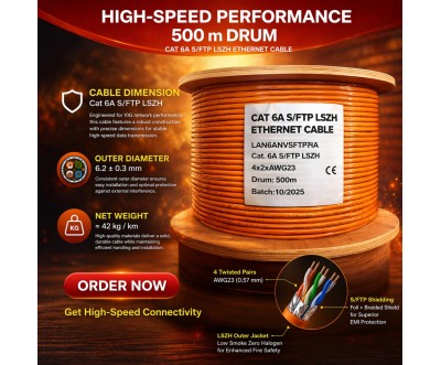 Cat6A S/FTP LSZH LAN Cable 500m High Performance
