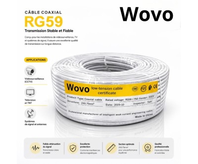 Câble coaxial RG59 75Ω Wovo – 200 yards