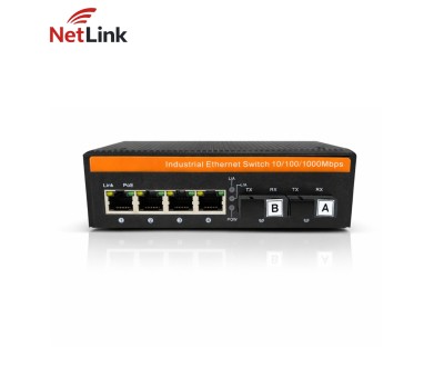 Convertisseur Média Industriel NetLink Gigabit Fibre 20km DIN Rail PoE