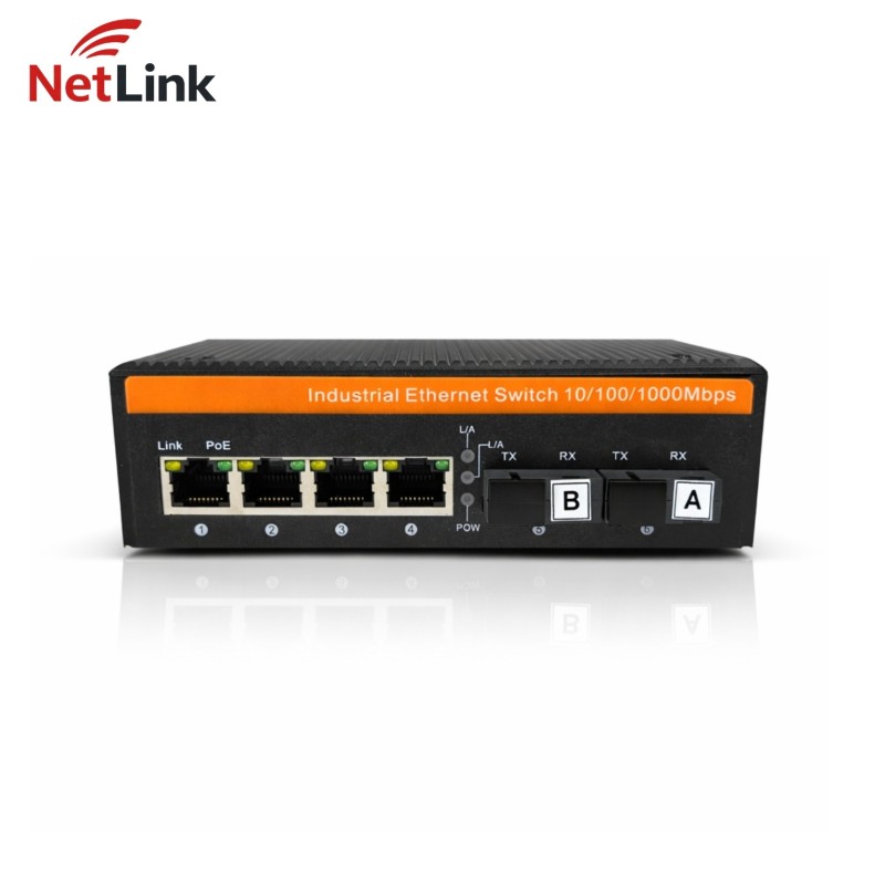 محول وسائط صناعي NetLink جيجابت ألياف ضوئية 20 كم DIN Rail PoE